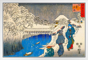 Utagawa Hiroshige Ochanomizu Japanese Art Poster Traditional Japanese Wall Decor Hiroshige Woodblock Landscape Artwork Animal Nature Asian Print Decor White Wood Framed Art Poster 20x14