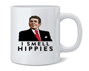 I Smell Hippies Ronald Reagan Funny Conservative Ceramic Coffee Mug Tea Cup Fun Novelty Gift 12 oz