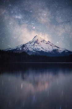 The Milky Way Over Lost Lake Mount Hood Oregon Photo Print Stretched Canvas Wall Art 16x24 inch