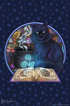 Black Cat Magic by Brigid Ashwood Fantasy Cat Poster Funny Wall Posters Kitten Posters for Wall Funny Cat Poster Inspirational Cat Poster Dark Magic Stretched Canvas Art Wall Decor 16x24