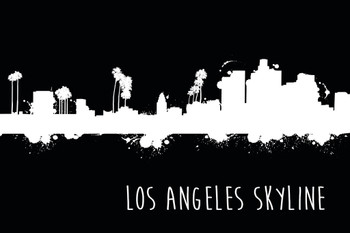 Los Angeles California Skyline Illustration Black and White B&W Print Stretched Canvas Wall Art 24x16 inch