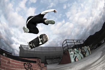 Skateboarder Doing Trick in Mid Air Photo Photograph Cool Wall Decor Art Print Poster 12x18