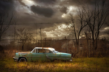 Rusted Car in Dilapidated Urban Field Photo Photograph Cool Wall Decor Art Print Poster 18x12