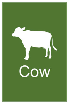 Farm Animal Cow Silhouettes Classroom Learning Aids Barnyard Farming Farm Green Stretched Canvas Wall Art 16x24 inch