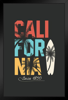 California Retro Travel Surfboard Palm Tree Art Print Stand or Hang Wood Frame Display Poster Print 9x13