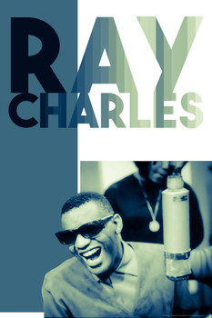 Ray Charles Green Tint Retro Music Stretched Canvas Wall Art 16x24 inch