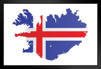 Icelandic National Flag in Shape of Country Art Print Stand or Hang Wood Frame Display Poster Print 13x9
