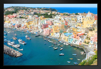 Procida Cinque Terre Italy Amalfi Coast Positano Mediterranean Sea Beautiful View European Landscape Photo Photograph Black Wood Framed Poster 20x14