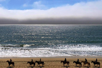 Horseback Rider Beach Half Moon Bay California Landscape Photo Stretched Canvas Wall Art 24x16 inch