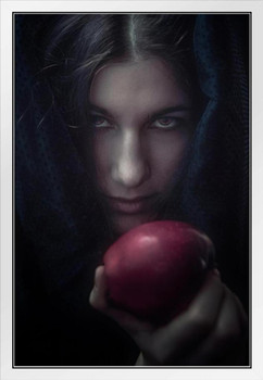 Beautiful Evil Witch With Red Apple Photo Photograph White Wood Framed Poster 14x20