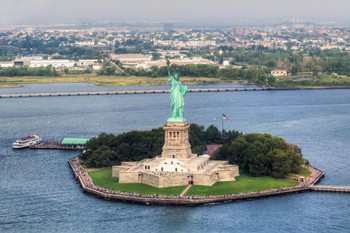Aerial View of Statue of Liberty New York City Photo Print Stretched Canvas Wall Art 24x16 inch