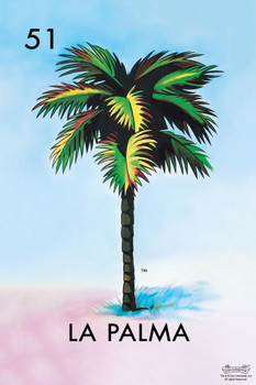 51 La Palma Palm Tree Loteria Card Mexican Bingo Lottery Stretched Canvas Wall Art 16x24 inch