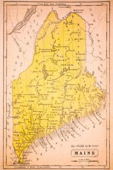 Antique Map of Maine 1852 Vintage State Map Major Cities United States Border Canada Atlantic Ocean Cartographic Decoration Stretched Canvas Art Wall Decor 16x24