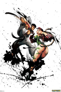 Street Fighter Ryu vs Cammy Ink Art CAPCOM Video Game Merchandise Gamer Classic Fighting Thick Paper Sign Print Picture 8x12