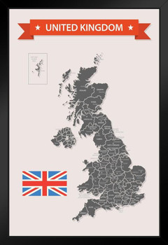 United Kingdom Map With Flag Artistic Art Print Stand or Hang Wood Frame Display Poster Print 9x13