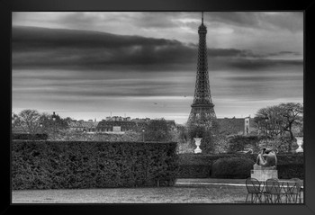 Eiffel Tower on Cloudy Day Paris France Black and White B&W Photo Photograph Art Print Stand or Hang Wood Frame Display Poster Print 13x9