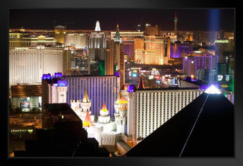 Las Vegas Nevada Strip Cityscape Illuminated at Night Luxor Excalibur Photo Photograph Art Print Stand or Hang Wood Frame Display Poster Print 13x9