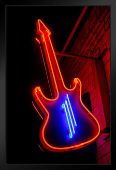 Red Neon Guitar Musical Instrument Sign Photo Photograph Art Print Stand or Hang Wood Frame Display Poster Print 13x9