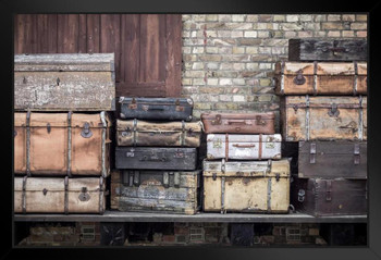 Vintage Leather Suitcases Stacked Vertically Spreewald Germany Photo Photograph Art Print Stand or Hang Wood Frame Display Poster Print 13x9