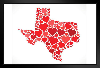 Texas State Red Hearts Icon Love Design Pattern Art Print Stand or Hang Wood Frame Display Poster Print 13x9