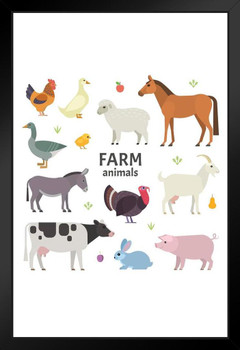 Farm Animals Horse Cow Pig Sheep Drawing Kids Room Poster Animal Collection Illustration Nature Wildlife Zoo Stand or Hang Wood Frame Display 9x13