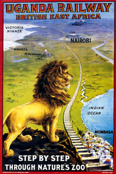 African Uganda Railway British East Africa Nairobi Mombasa Indian Ocean Lion Step Through Natures Zoo Animal Vintage Illustration Travel Cool Wall Decor Art Print Poster 12x18