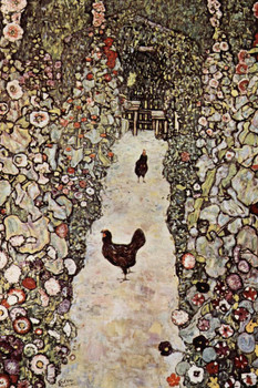 Gustav Klimt Garden Path with Chickens Symbolist Art Nouveau Prints and Posters Gustav Klimt Canvas Wall Art Fine Art Wall Decor Nature Landscape Painting Stretched Canvas Art Wall Decor 16x24
