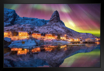 Aurora Borealis Above Snowy Islands of Lofoten Photo Photograph Art Print Stand or Hang Wood Frame Display Poster Print 13x9