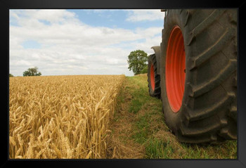 Vintage Tractor Wheels in Field of Wheat Photo Photograph Art Print Stand or Hang Wood Frame Display Poster Print 13x9