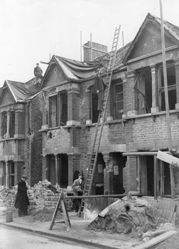 Rebuilding England UK United Kingdom Archival B&W Photo Print Stretched Canvas Wall Art 16x24 inch