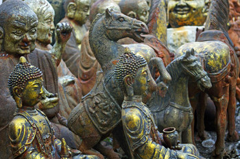 Antique Statues Sculptures at Beijings Panjiayuan Dirt Market Photo Print Stretched Canvas Wall Art 24x16 inch