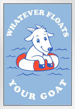 Whatever Floats Your Goat Boat Funny Goat Art Wall Decor Goat Pictures For Walls Farm Animal Pictures Wall Decor Pictures Of Cute Animals Farm Pictures White Wood Framed Art Poster 14x20