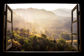 Window View Nature Wonderful Landscape Mountain View Rice Paddy Terraces Thailand Cool Wall Decor Art Print Poster 12x18