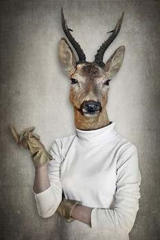 Deer Head Wearing Human Clothes Funny Parody Animal Face Portrait Art Photo Cool Wall Decor Art Print Poster 12x18