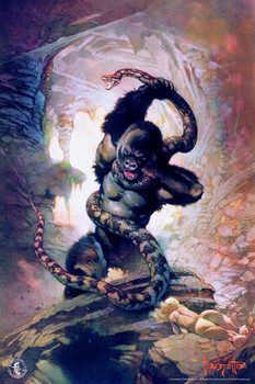 Frank Frazetta 8th Wonder Gorilla Snake Fantasy Science Fiction Horror Artwork Artist Retro Vintage Comic Book Cover 1970s Stretched Canvas Art Wall Decor 16x24