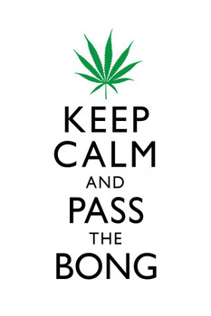 Marijuana Keep Calm And Pass The Bong White And Green Humorous Stretched Canvas Wall Art 16x24 inch