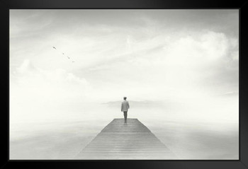Man Walking On A Boardwalk In The Fog Photo Art Print Stand or Hang Wood Frame Display Poster Print 9x13