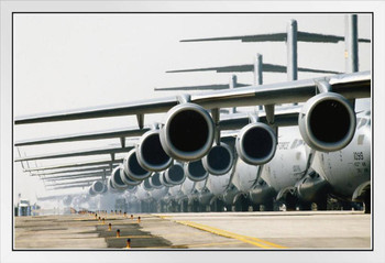 Row of C17 Globemaster III Planes on Runway Photo Photograph White Wood Framed Art Poster 20x14