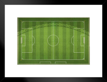 Aerial View Regulation American Soccer Field Green Field With Lines Boundaries Goals Midfield Stadium Sports Matted Framed Wall Decor Art Print 20x26