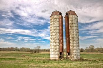 Rural Silos Standing in a Pasture Photo Print Stretched Canvas Wall Art 24x16 inch