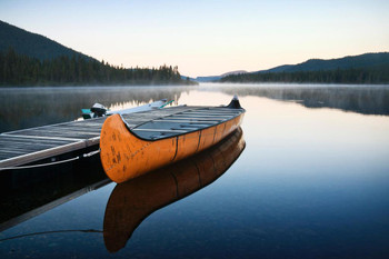 Lac Cascapedia Canoe on Tranquil Lake Photo Print Stretched Canvas Wall Art 24x16 inch