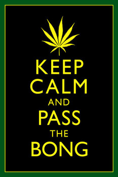 Marijuana Keep Calm And Pass The Bong Black Yellow Green Jamaica Humorous Stretched Canvas Wall Art 16x24 inch