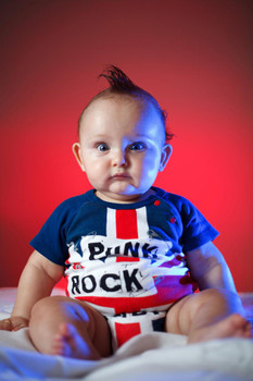 Punk Rock Baby with Mohawk Photo Print Stretched Canvas Wall Art 16x24 inch