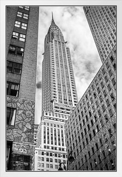 Looking up at the Chrysler Building New York City Photo Photograph White Wood Framed Poster 14x20