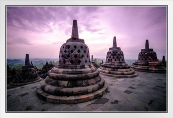 Borobudur Temple Compounds Java Indonesia Photo Photograph White Wood Framed Poster 20x14