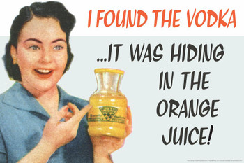 I Found The Vodka It Was Hiding In The Orange Juice Humor Stretched Canvas Wall Art 24x16 inch