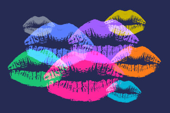 Womans Lips Kiss Lipstick Multicolor Dark Pop Neon Artwork Cool Wall Decor Art Print Poster 18x12