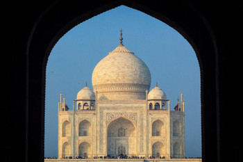 Taj Mahal Outlined by Taj Mahal Mosque Doors Archway Photo Print Stretched Canvas Wall Art 24x16 inch