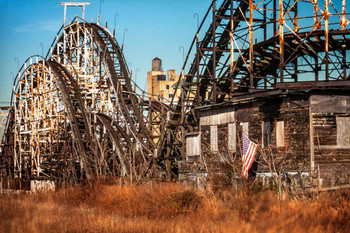 Coney Island Fair Abandoned Amusement Park Photo Print Stretched Canvas Wall Art 24x16 inch