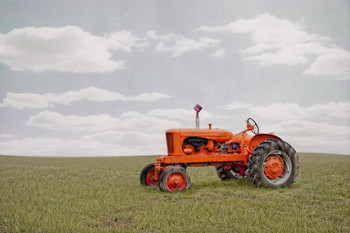 Vintage Allis Chalmers Orange Tractor in Field Photo Print Stretched Canvas Wall Art 24x16 inch